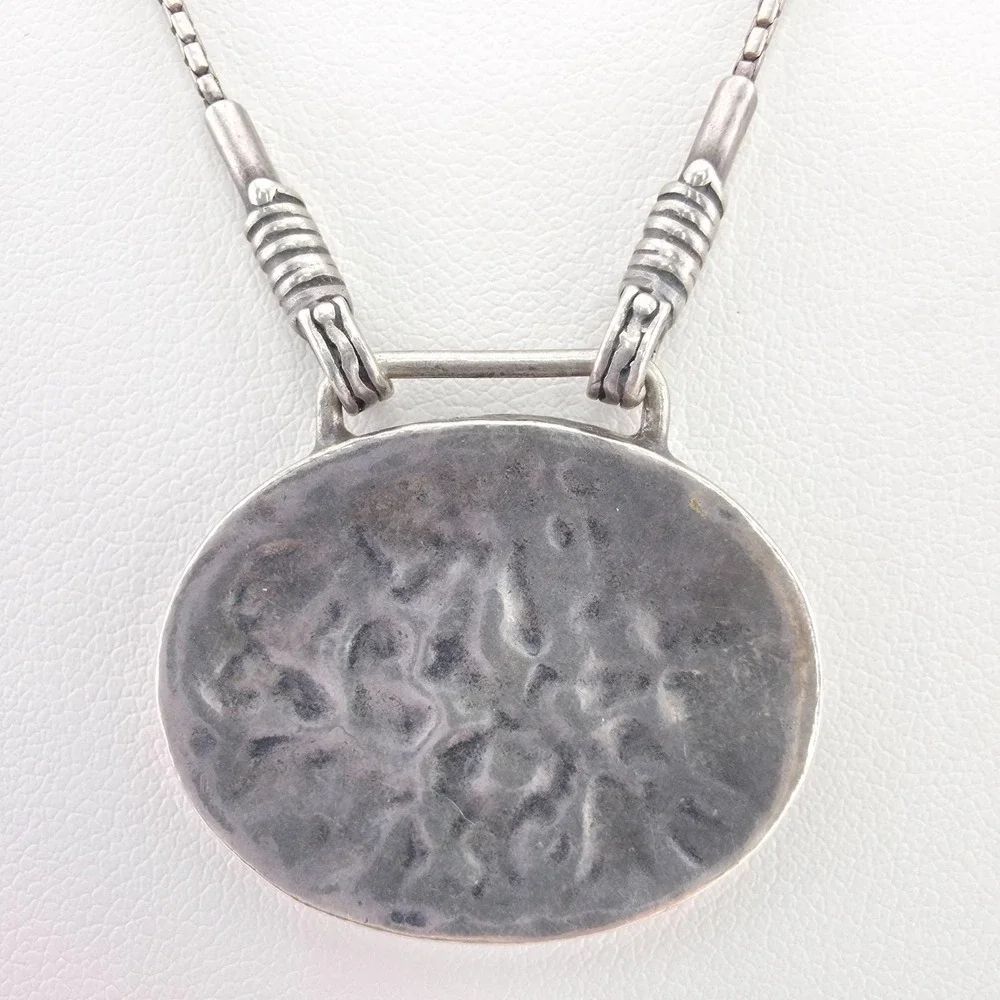 Israeli SILPADA Hammered Disc Necklace 925 Sterling Silver Round Box Chain 16